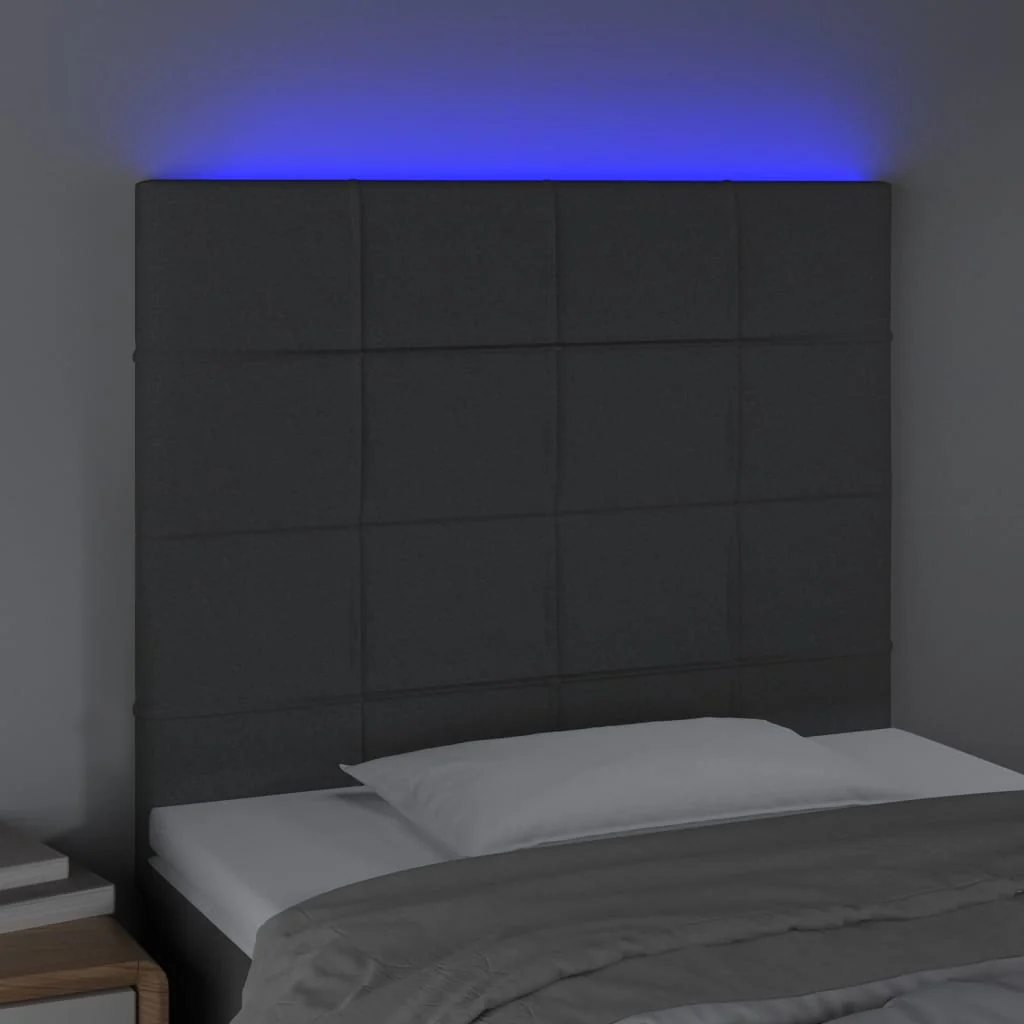 sengegavl med LED-lys 80x5x118/128 cm stof mørkegrå - Image 3