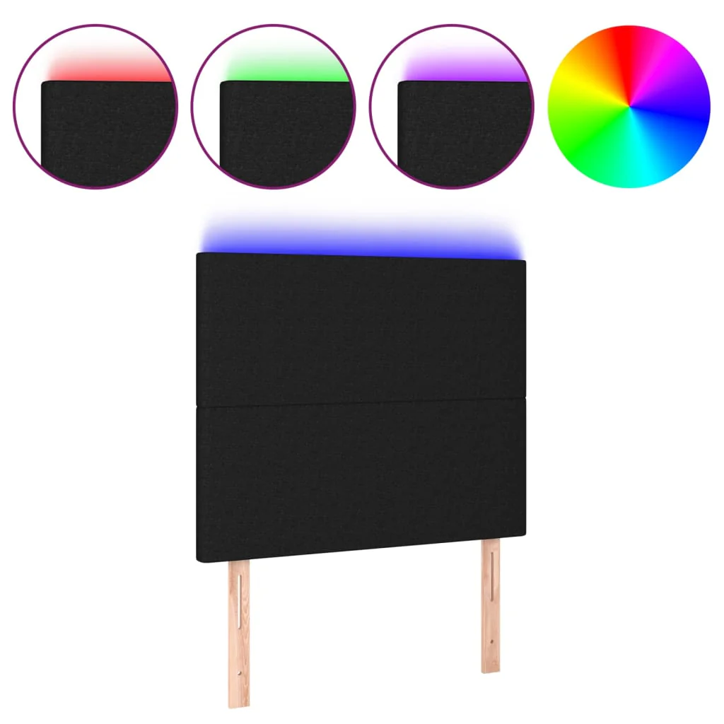 sengegavl med LED-lys 80x5x118/128 cm stof sort - Image 2