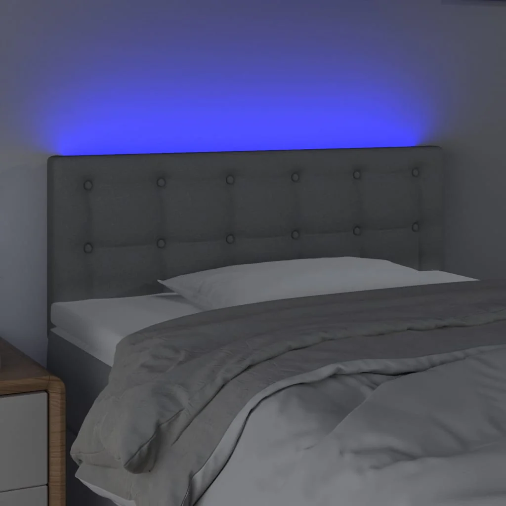 sengegavl med LED-lys 80x5x78/88 cm stof lysegrå - Image 3