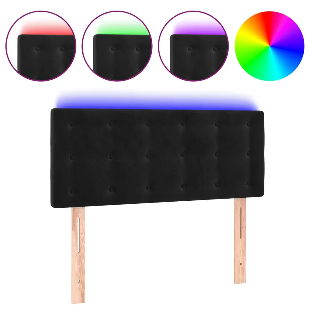 sengegavl med LED-lys 80x5x78/88 cm velour sort - Image 2
