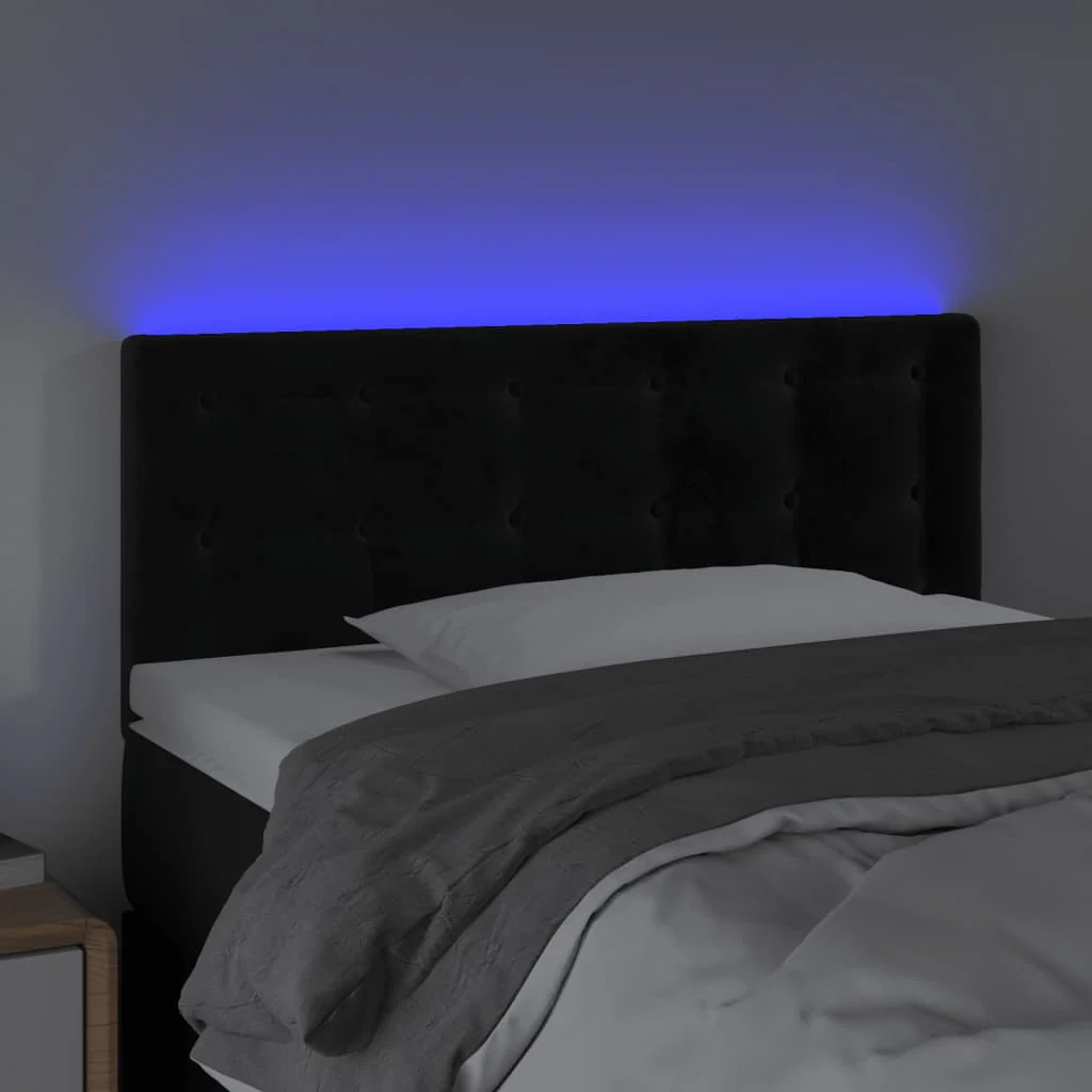 sengegavl med LED-lys 80x5x78/88 cm velour sort - Image 3