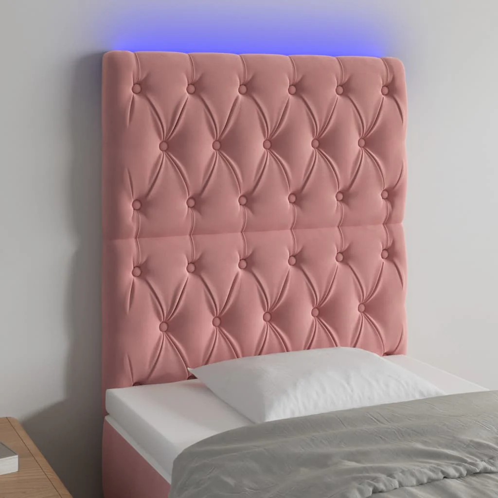 sengegavl med LED-lys 80x7x118/128 cm fløjl lyserød