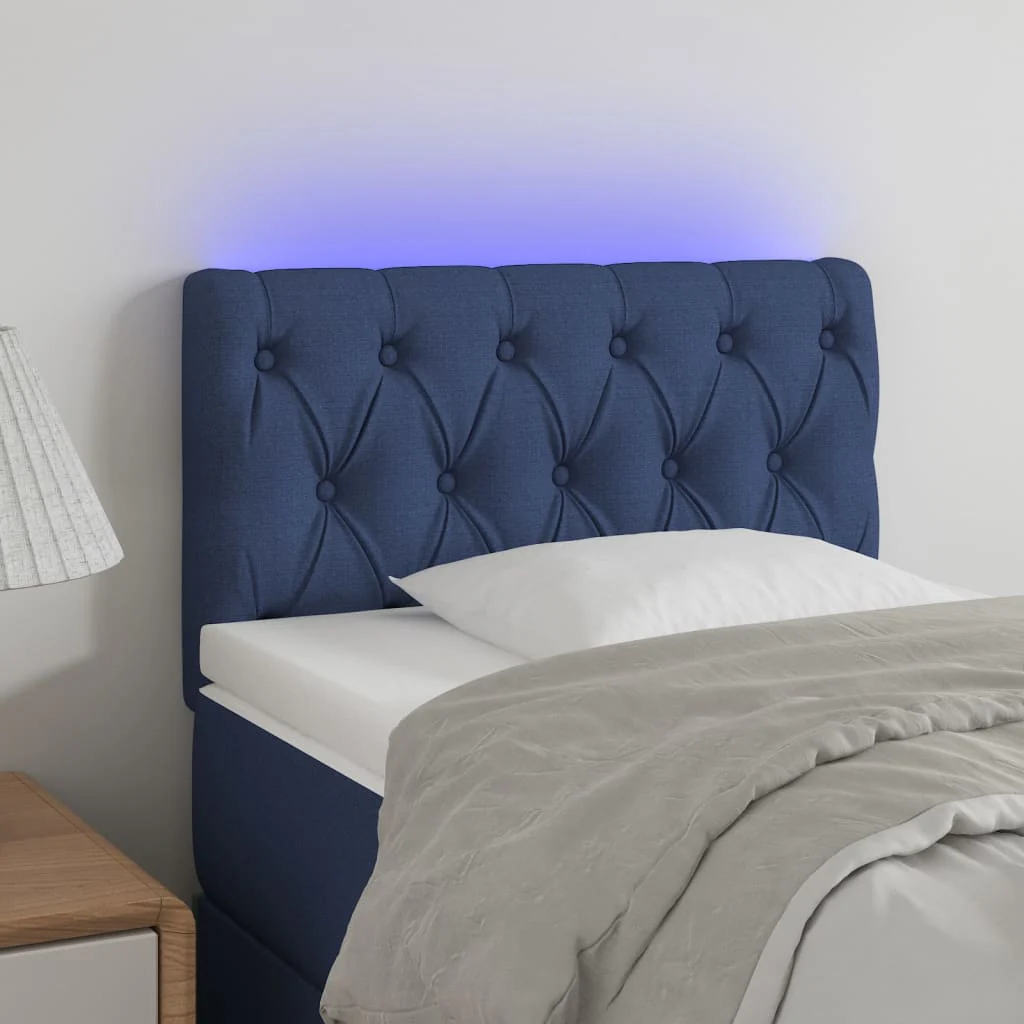 sengegavl med LED-lys 80x7x78/88 cm stof blå