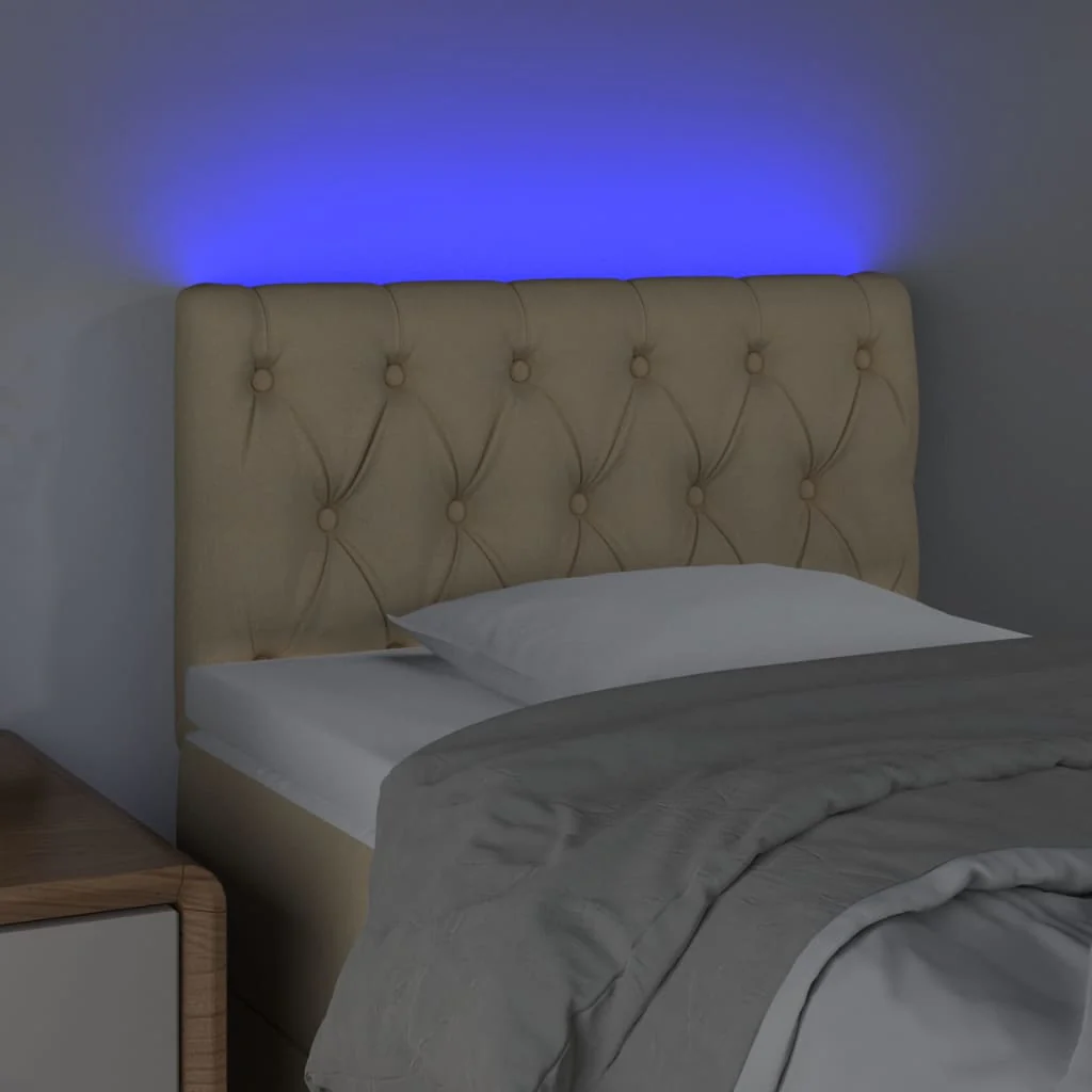 sengegavl med LED-lys 80x7x78/88 cm stof cremefarvet - Image 3