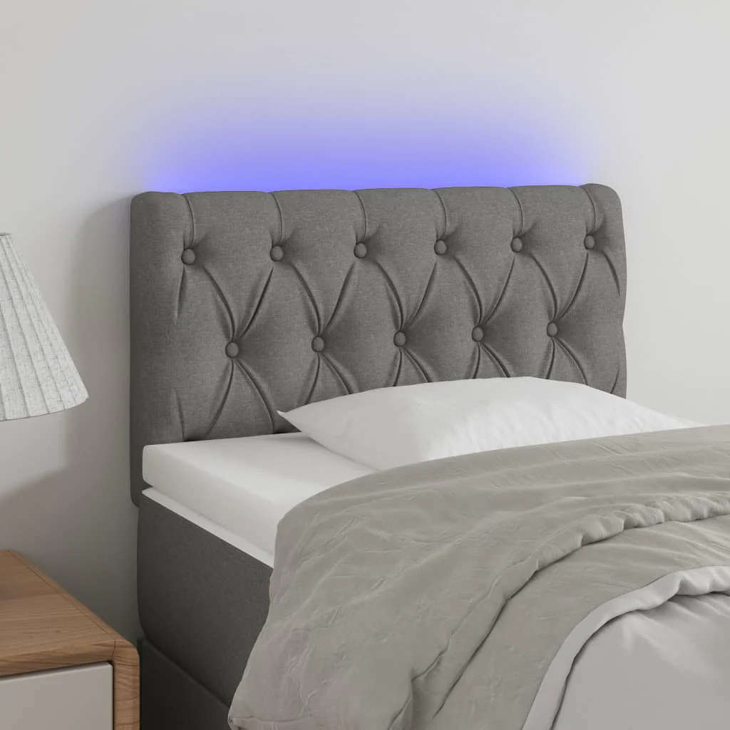 sengegavl med LED-lys 80x7x78/88 cm stof lysegrå