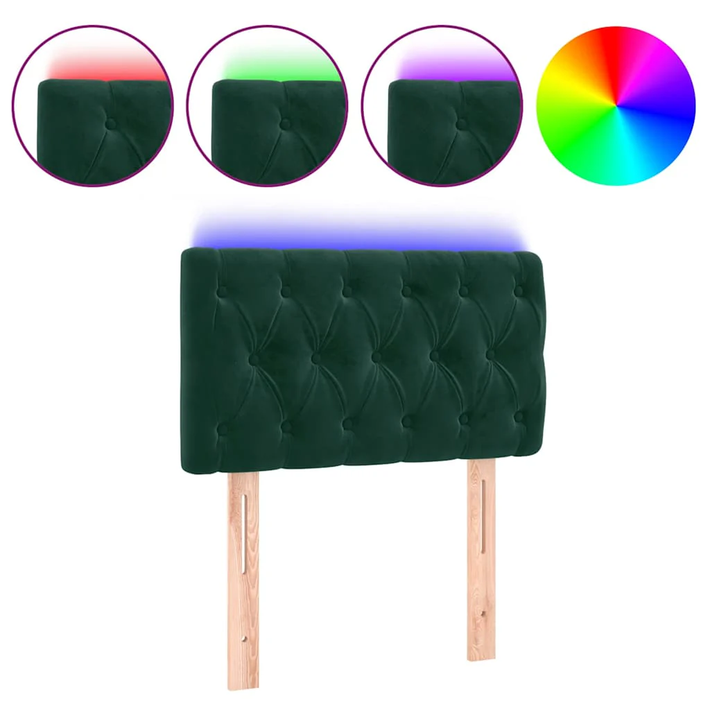 sengegavl med LED-lys 80x7x78/88 cm velour mørkegrøn - Image 2