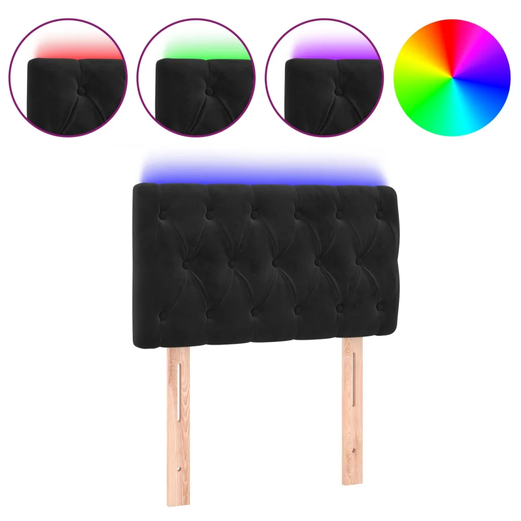 sengegavl med LED-lys 80x7x78/88 cm velour sort - Image 2