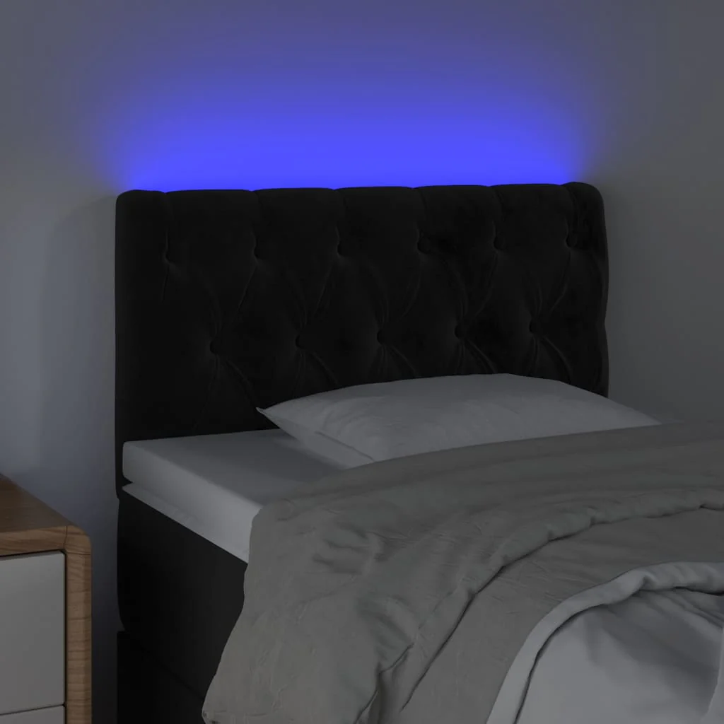 sengegavl med LED-lys 80x7x78/88 cm velour sort - Image 3