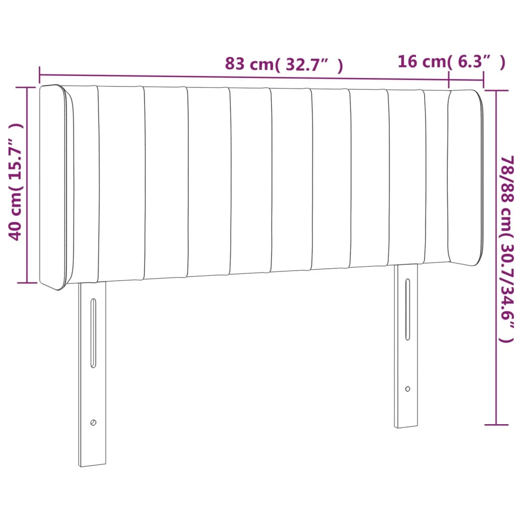sengegavl med LED-lys 83x16x78/88 cm fløjl lysegrå - Image 6