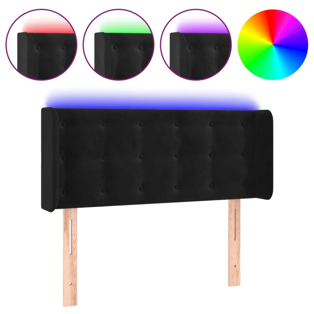 sengegavl med LED-lys 83x16x78/88 cm fløjl sort - Image 2