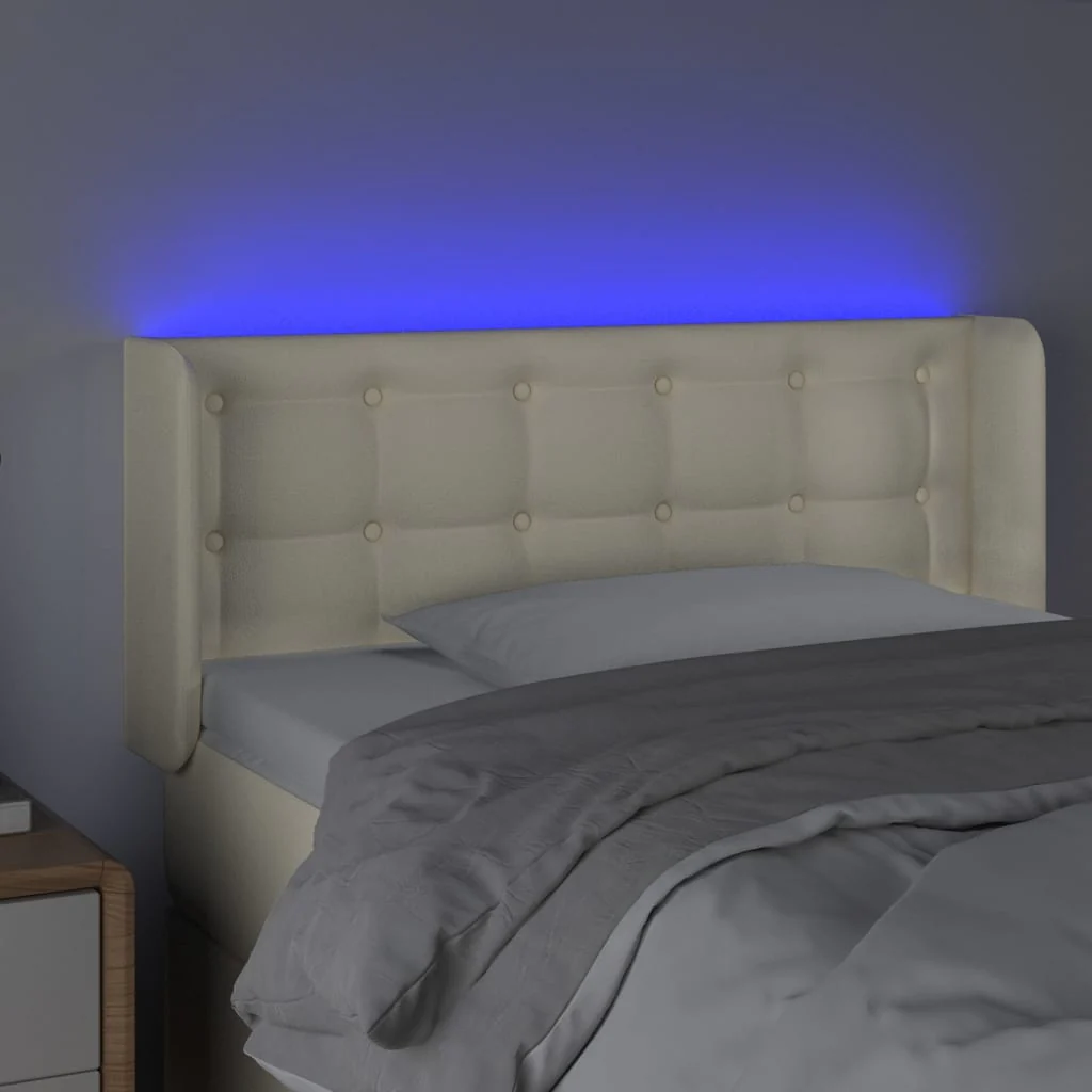 sengegavl med LED-lys 83x16x78/88 cm kunstlæder cremefarvet - Image 4