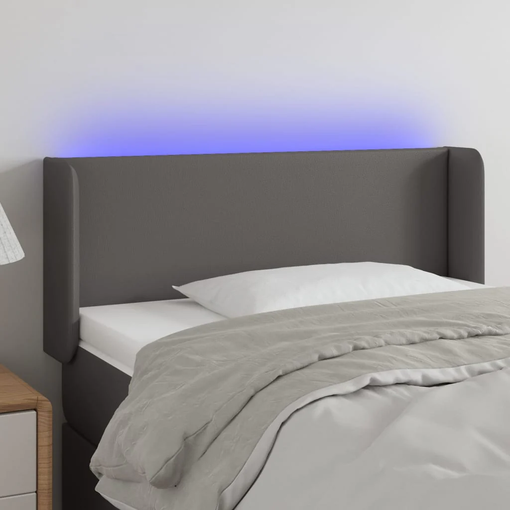 sengegavl med LED-lys 83x16x78/88 cm kunstlæder grå