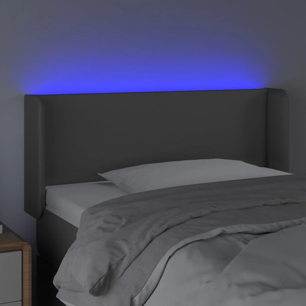 sengegavl med LED-lys 83x16x78/88 cm kunstlæder grå - Image 4