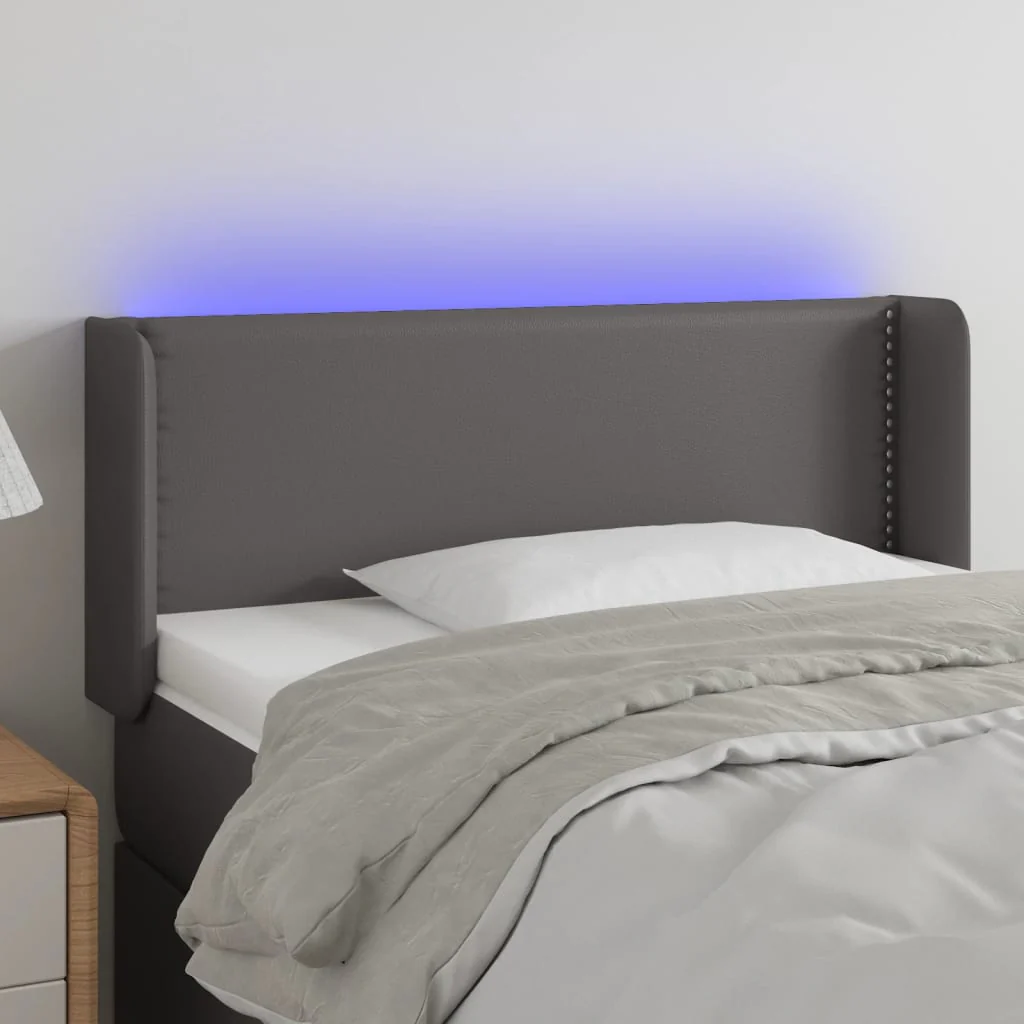 sengegavl med LED-lys 83x16x78/88 cm kunstlæder grå