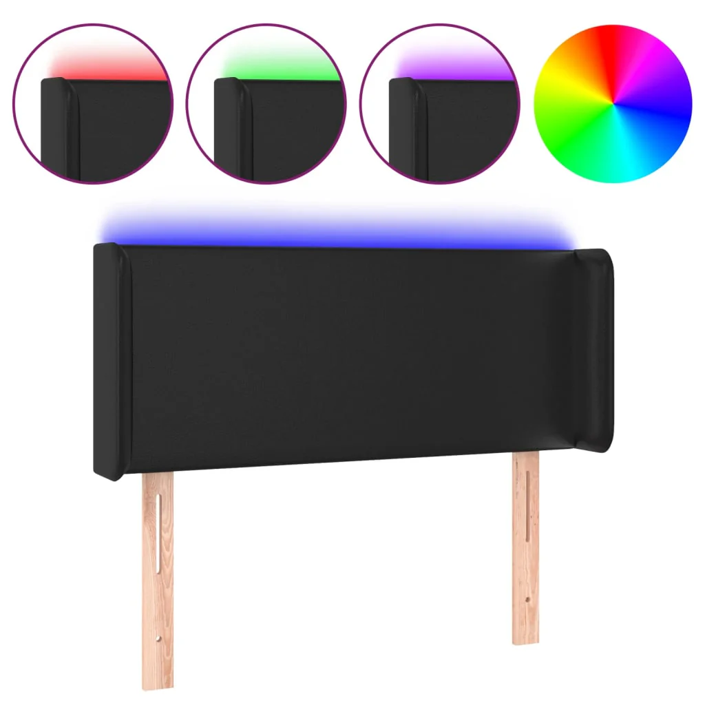 sengegavl med LED-lys 83x16x78/88 cm kunstlæder sort - Image 2