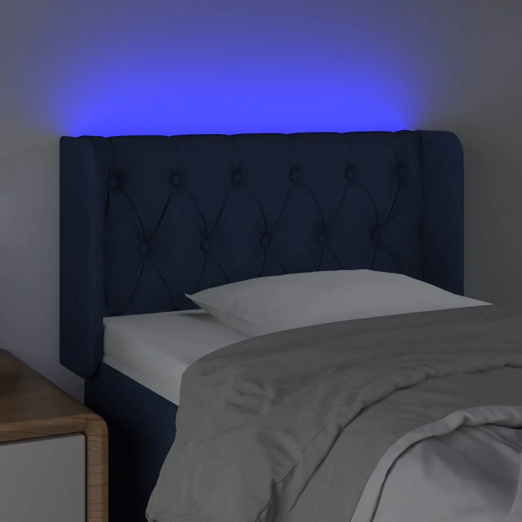 sengegavl med LED-lys 83x16x78/88 cm stof blå - Image 4