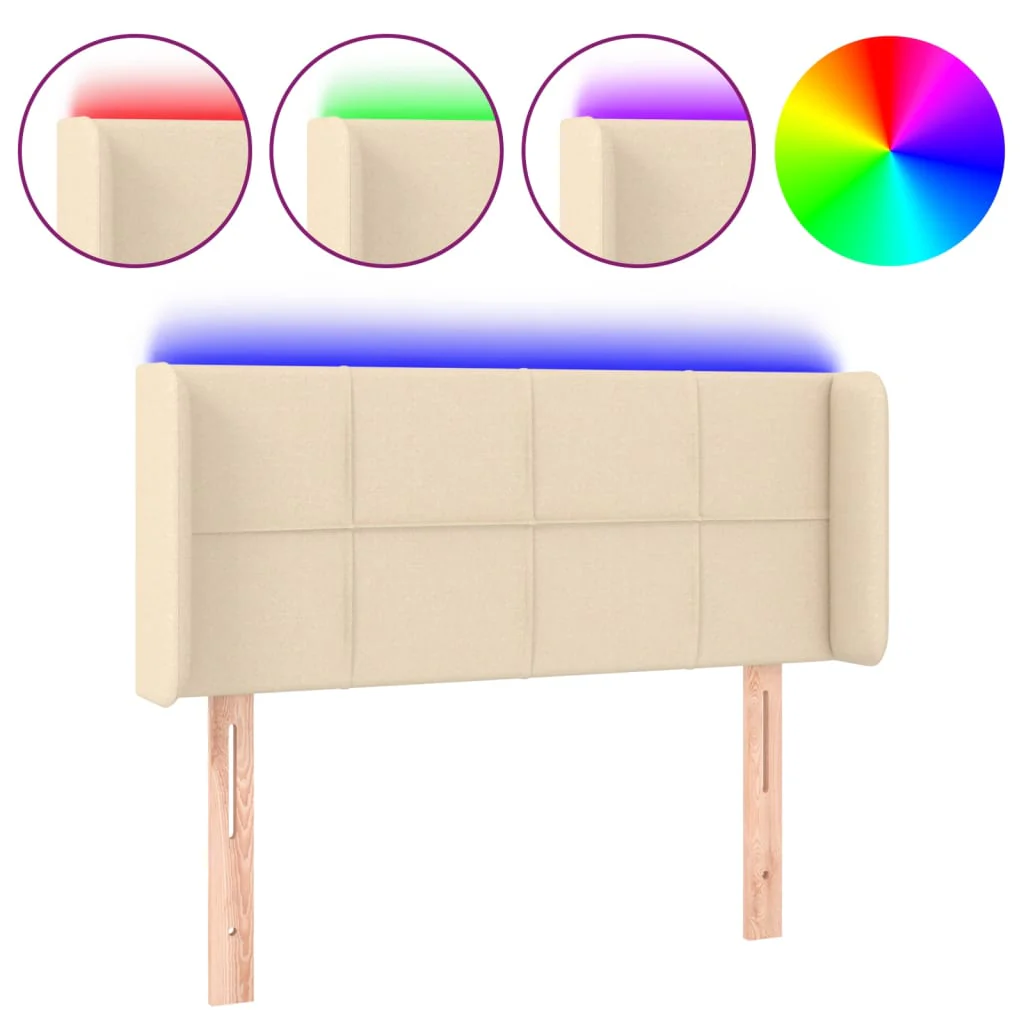 sengegavl med LED-lys 83x16x78/88 cm stof cremefarvet - Image 2