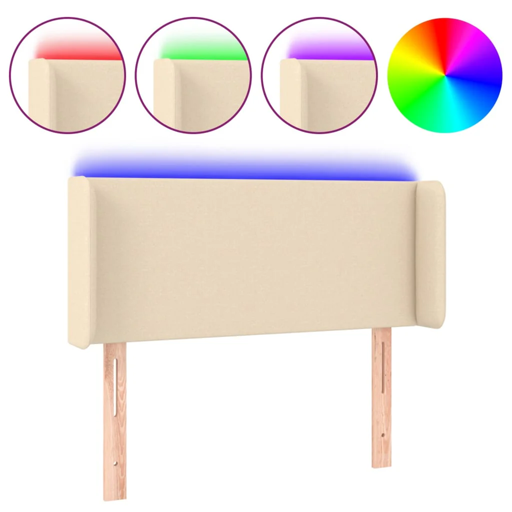 sengegavl med LED-lys 83x16x78/88 cm stof cremefarvet - Image 2
