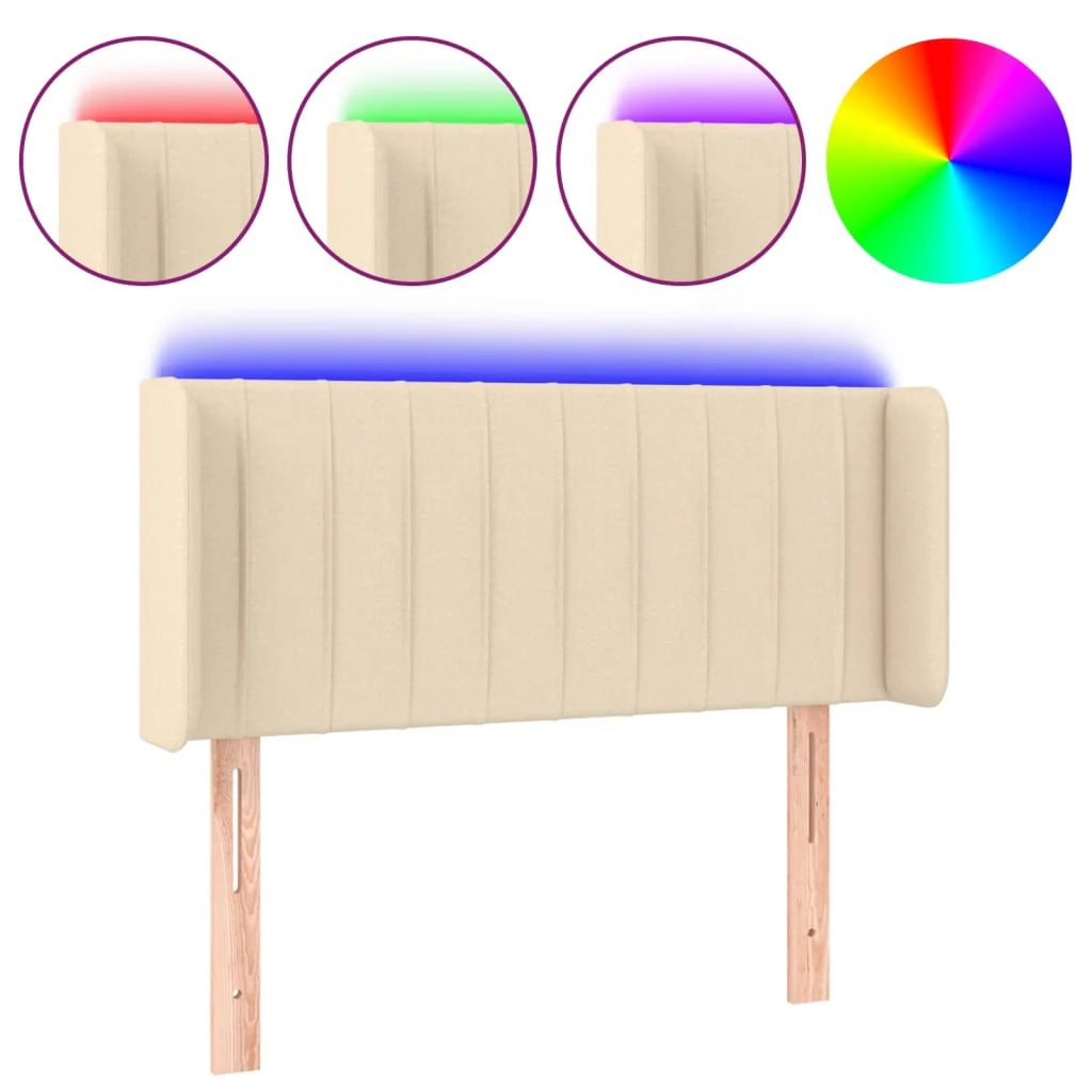 sengegavl med LED-lys 83x16x78/88 cm stof cremefarvet - Image 2