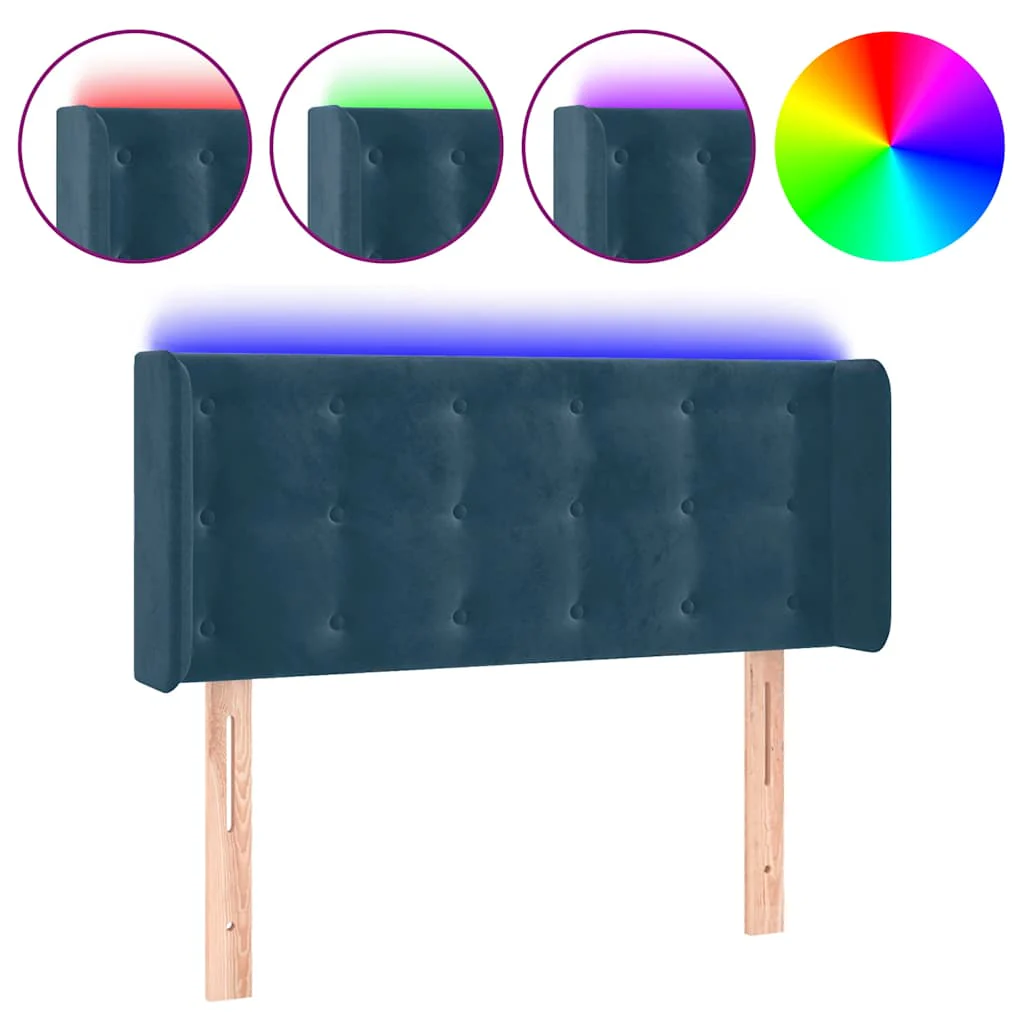 sengegavl med LED-lys 83x16x78/88 cm stof Mørkeblå - Image 2