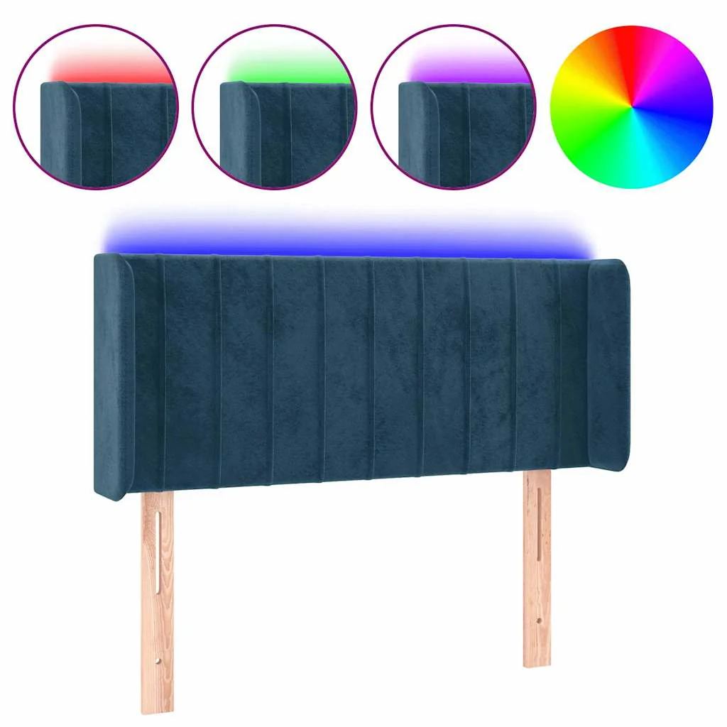 sengegavl med LED-lys 83x16x78/88 cm stof Mørkeblå - Image 2