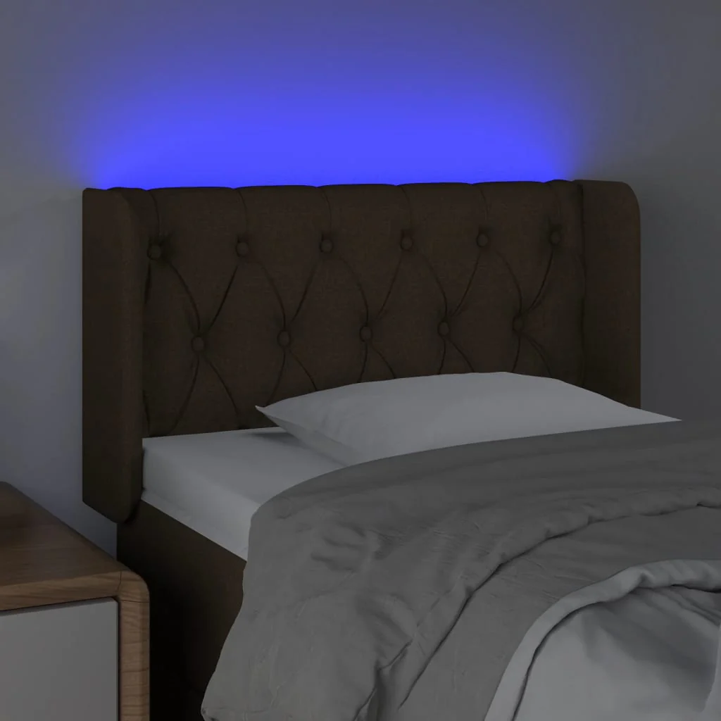 sengegavl med LED-lys 83x16x78/88 cm stof mørkebrun - Image 4