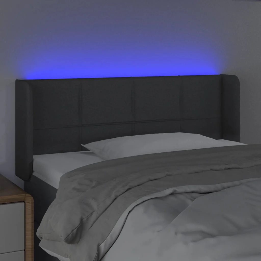 sengegavl med LED-lys 83x16x78/88 cm stof mørkegrå - Image 4