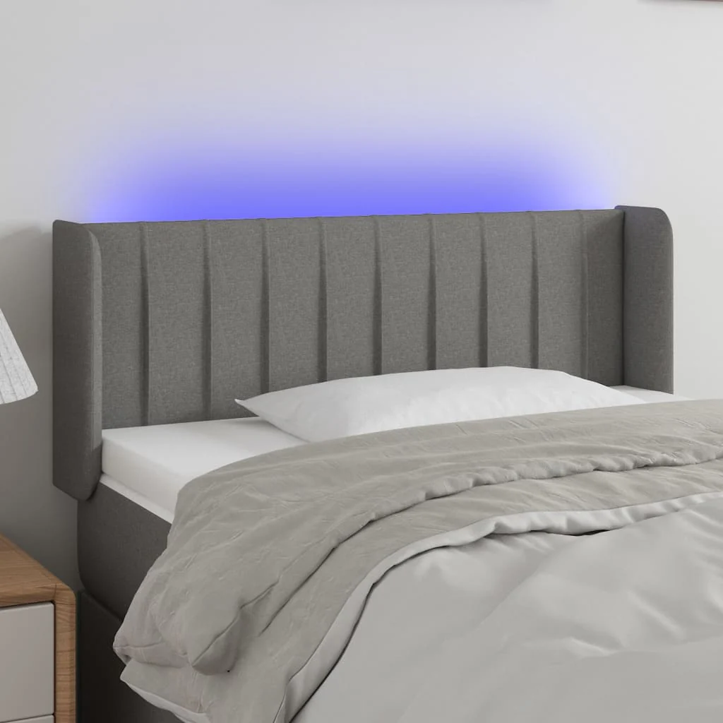 sengegavl med LED-lys 83x16x78/88 cm stof mørkegrå