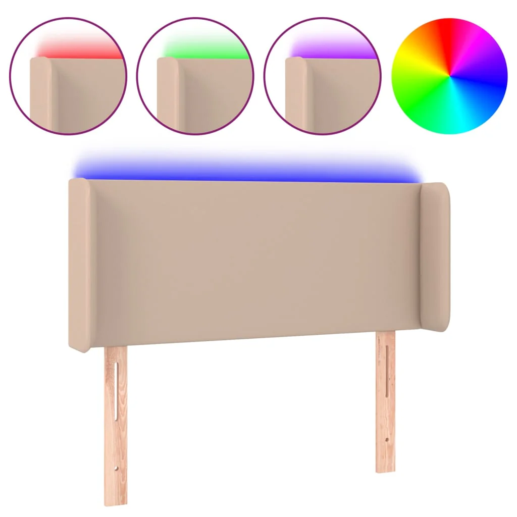 sengegavl med LED-lys 83x16x78/88cm kunstlæder cappuccinofarvet - Image 2