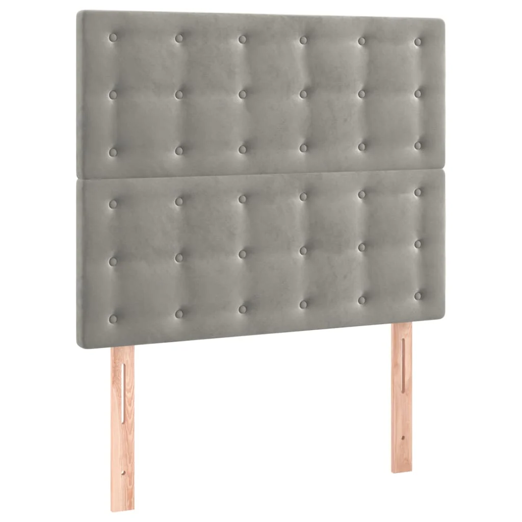 sengegavl med LED-lys 90x5x118/128 cm fløjl lysegrå - Image 4