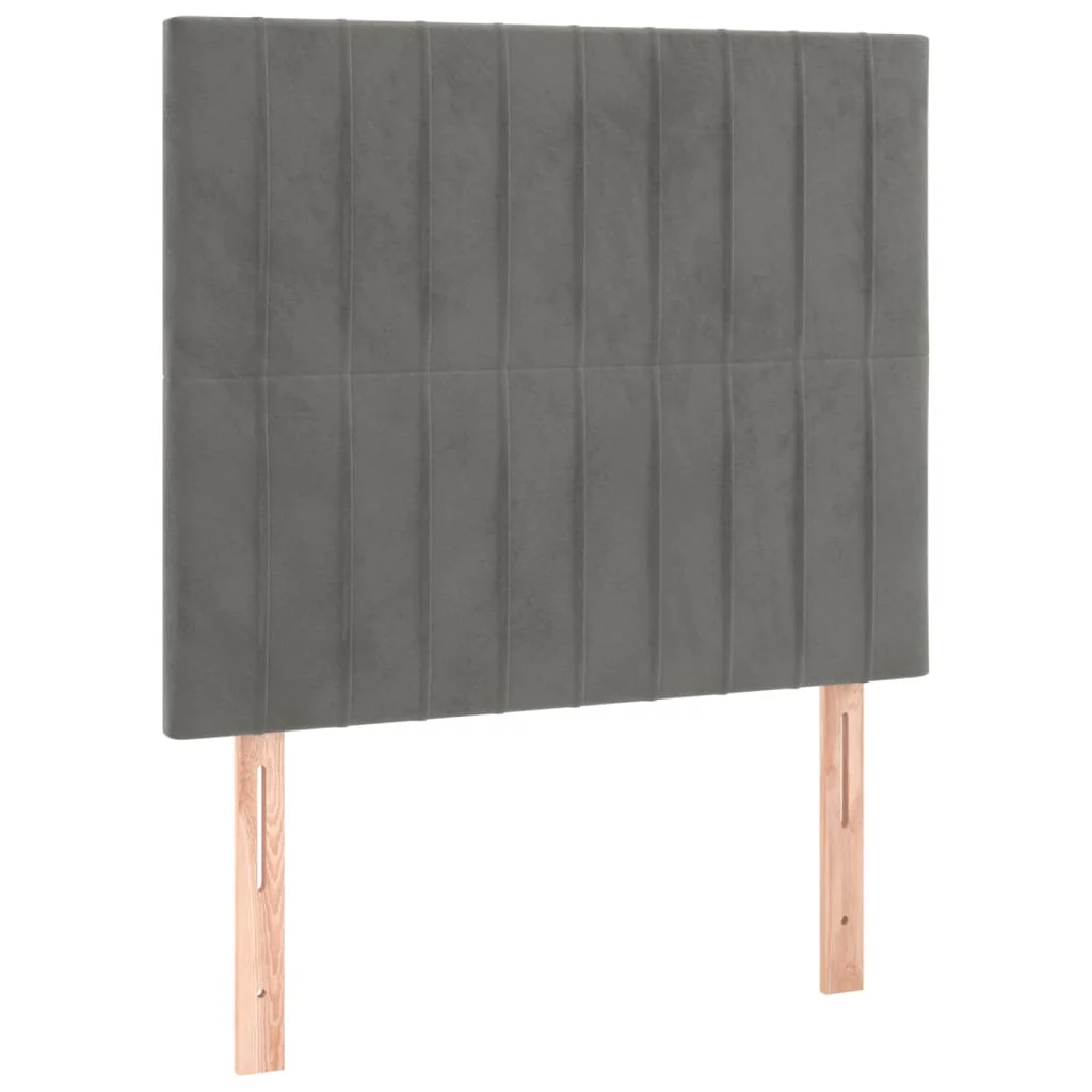 sengegavl med LED-lys 90x5x118/128 cm fløjl lysegrå - Image 4