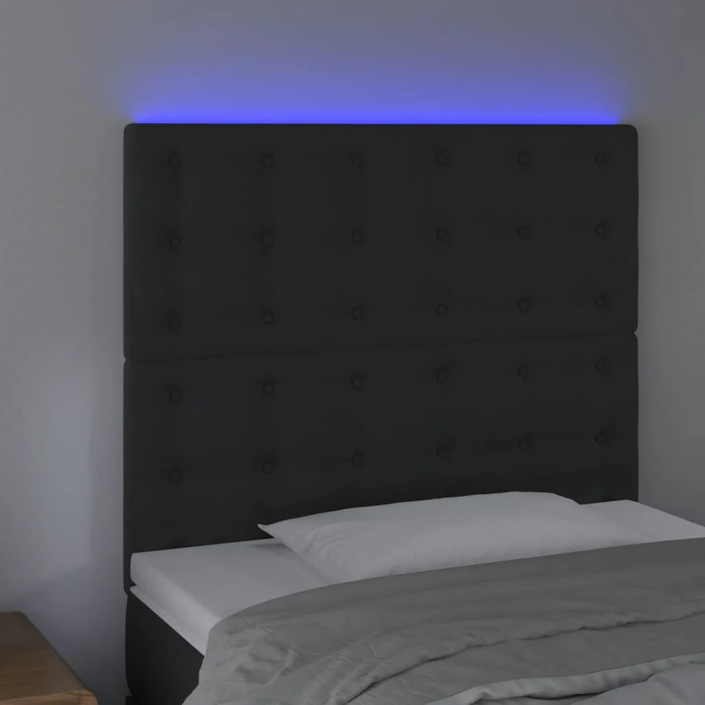 sengegavl med LED-lys 90x5x118/128 cm fløjl sort - Image 3