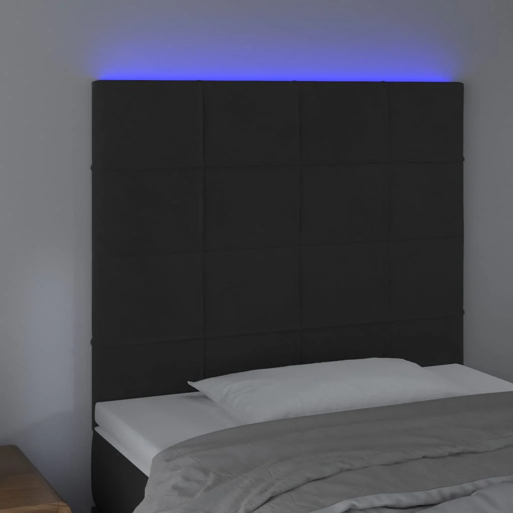 sengegavl med LED-lys 90x5x118/128 cm fløjl sort - Image 3