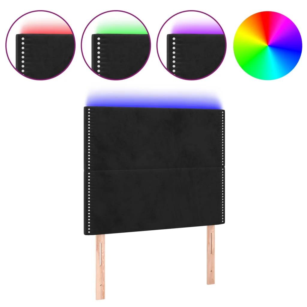 sengegavl med LED-lys 90x5x118/128 cm fløjl sort - Image 2