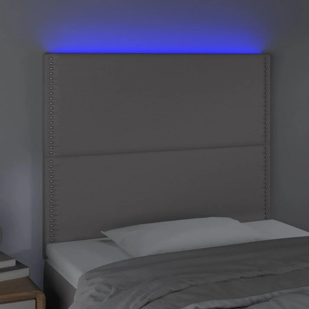 sengegavl med LED-lys 90x5x118/128 cm kunstlæder grå - Image 3