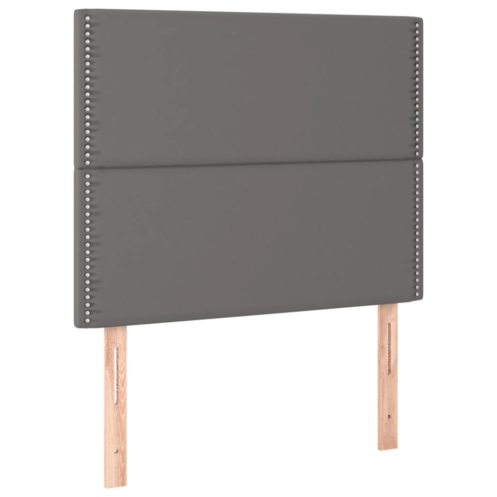 sengegavl med LED-lys 90x5x118/128 cm kunstlæder grå - Image 4