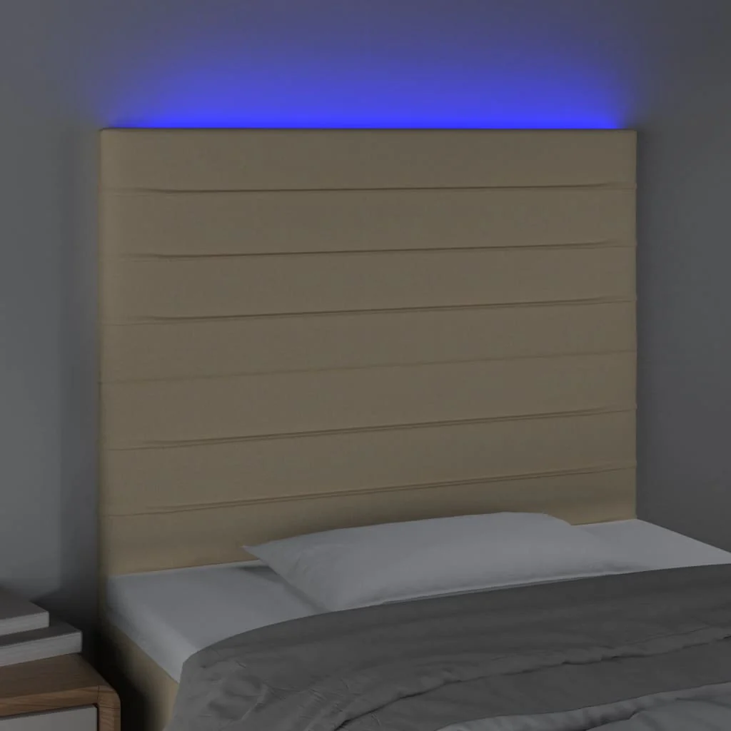 sengegavl med LED-lys 90x5x118/128 cm stof cremefarvet - Image 3