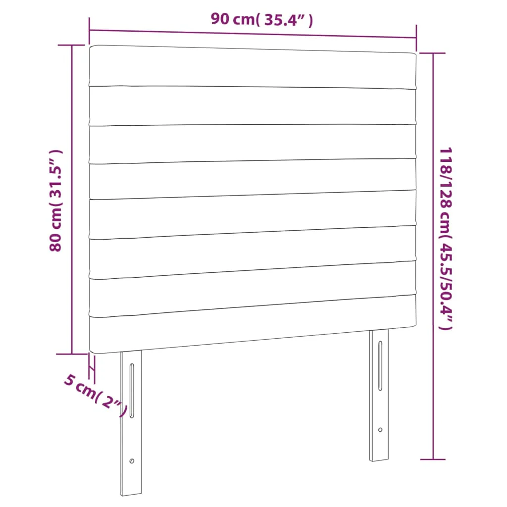 sengegavl med LED-lys 90x5x118/128 cm stof cremefarvet - Image 6