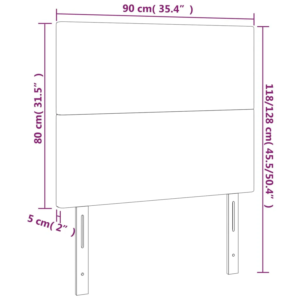 sengegavl med LED-lys 90x5x118/128 cm stof lysegrå - Image 6