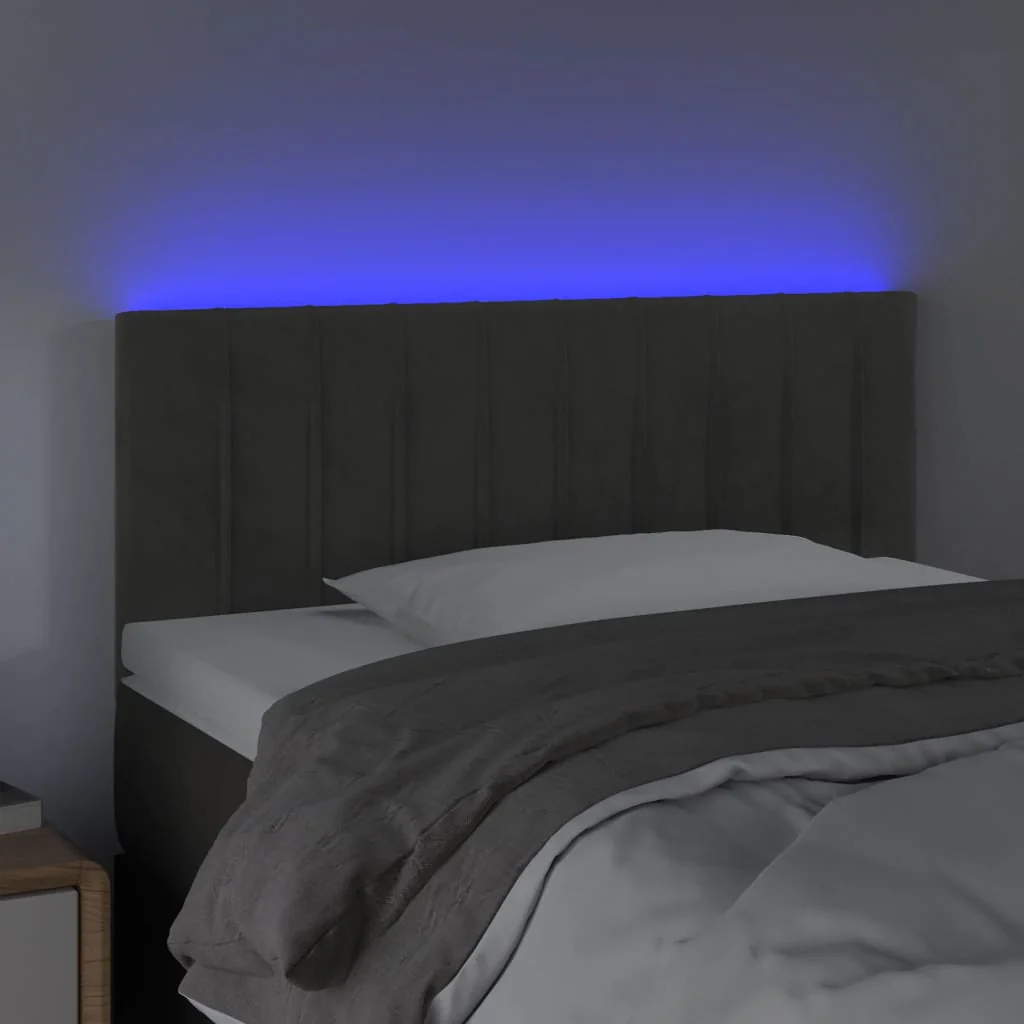 sengegavl med LED-lys 90x5x78/88 cm fløjl mørkegrå - Image 3