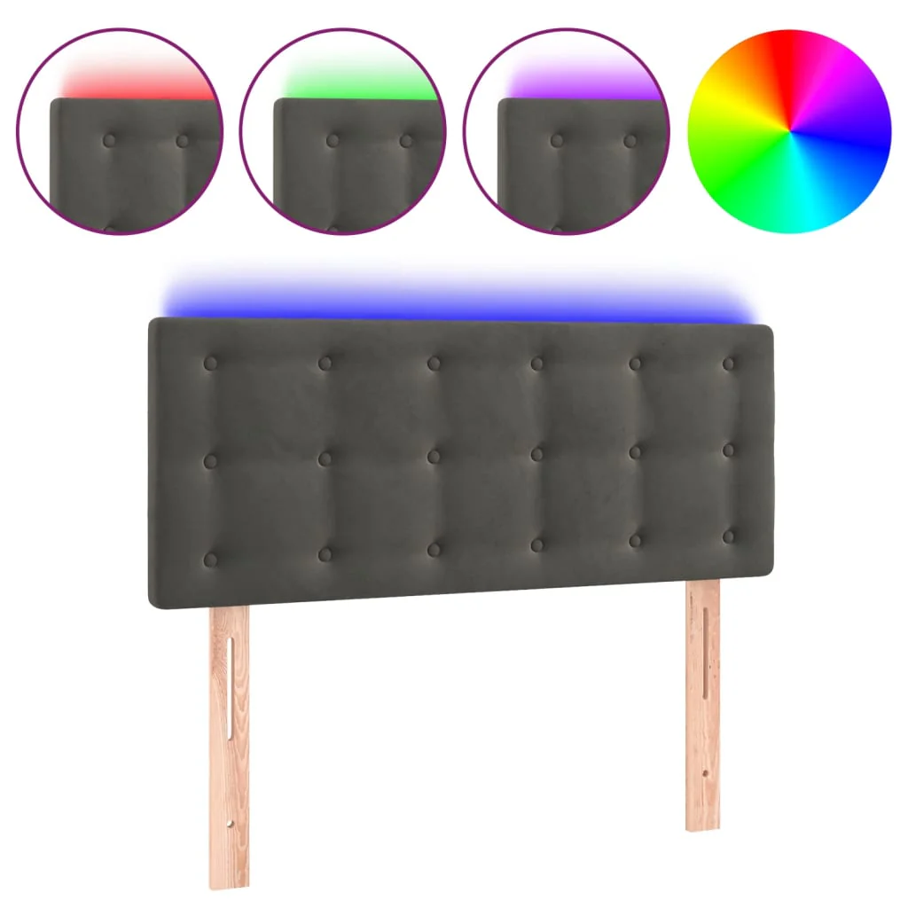 sengegavl med LED-lys 90x5x78/88 cm fløjl mørkegrå - Image 2