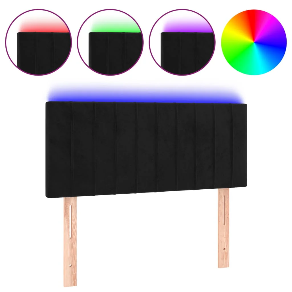 sengegavl med LED-lys 90x5x78/88 cm fløjl sort - Image 2