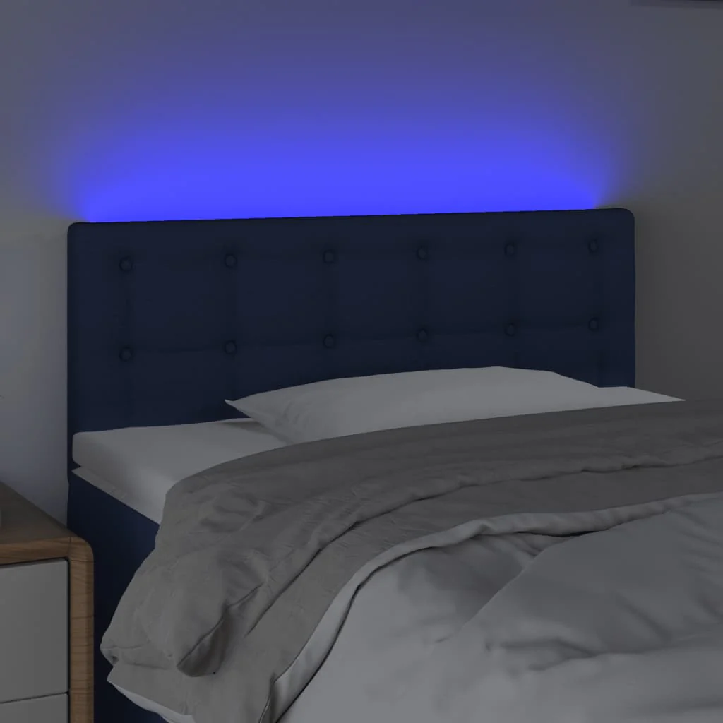 sengegavl med LED-lys 90x5x78/88 cm stof blå - Image 3