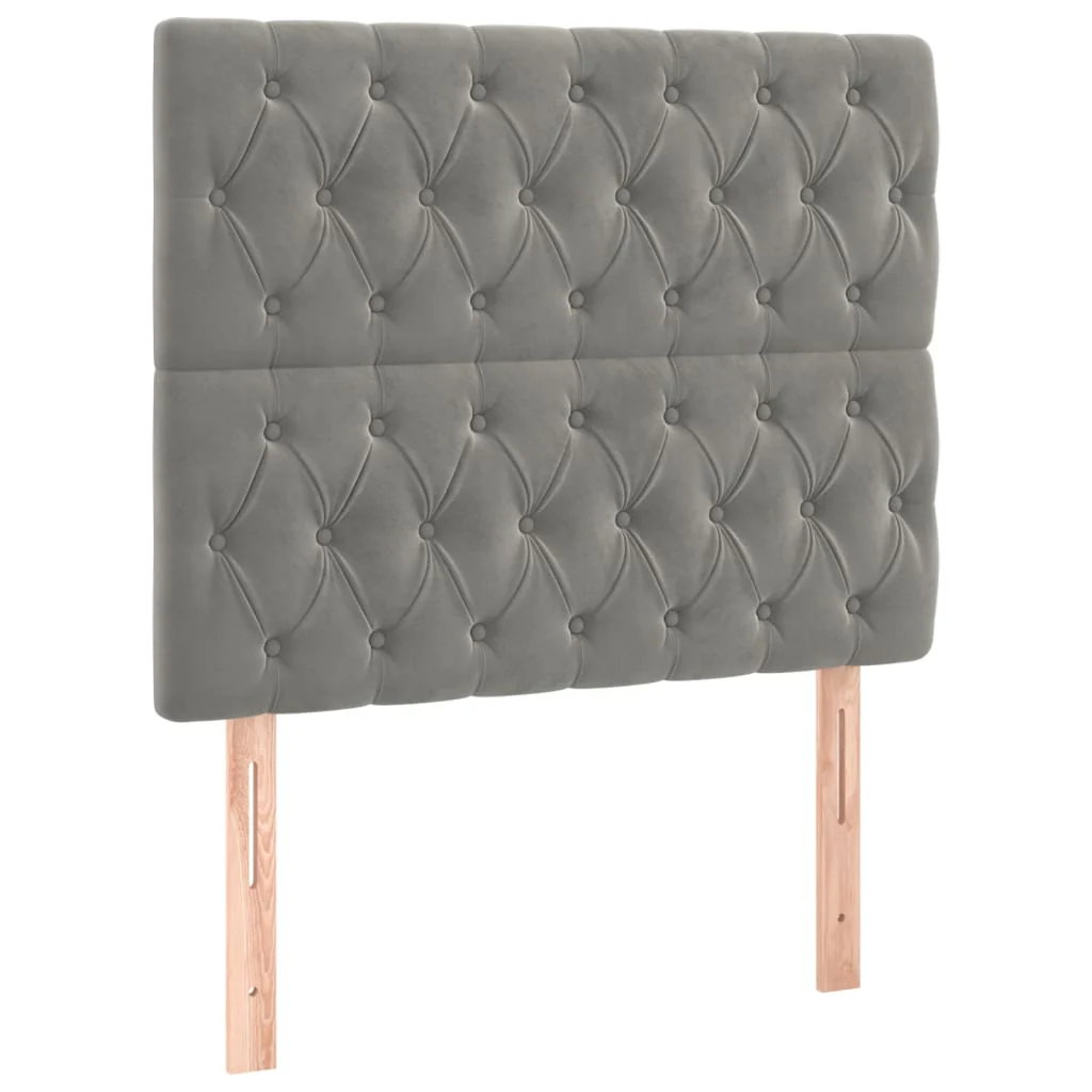 sengegavl med LED-lys 90x7x118/128 cm fløjl lysegrå - Image 4