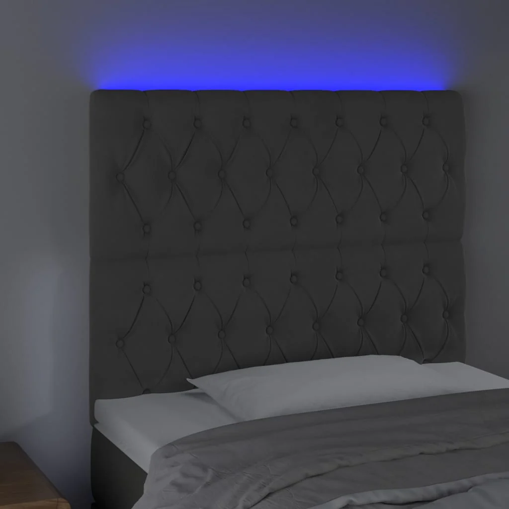 sengegavl med LED-lys 90x7x118/128 cm fløjl mørkegrå - Image 3