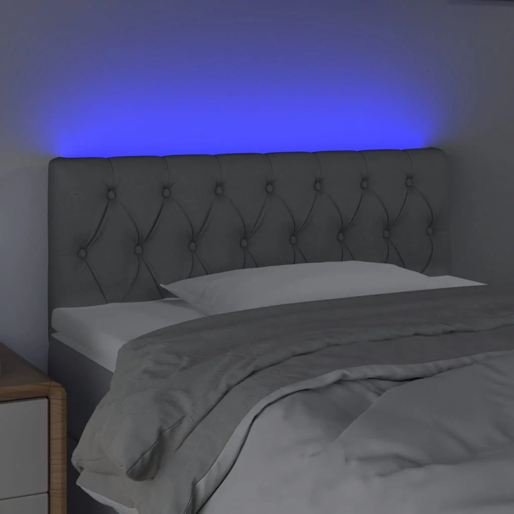 sengegavl med LED-lys 90x7x78/88 cm stof lysegrå - Image 3