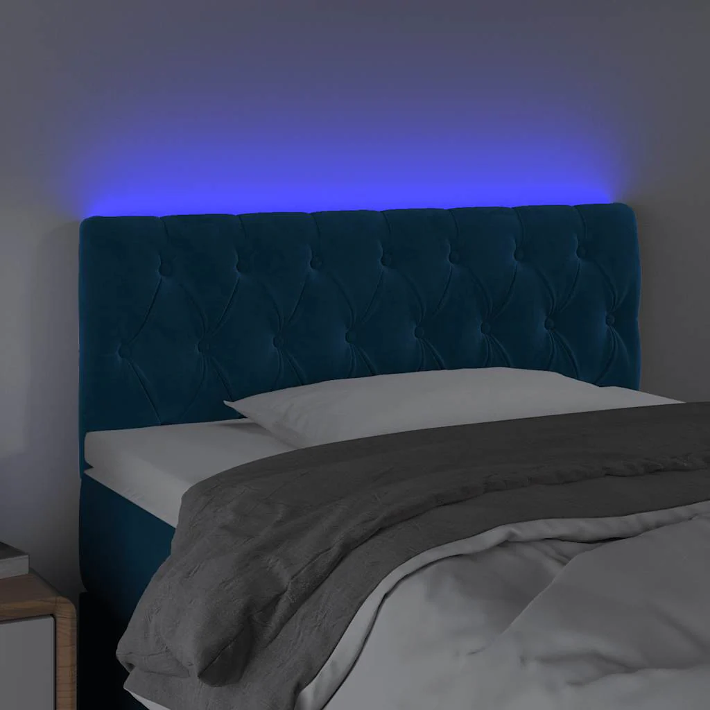 sengegavl med LED-lys 90x7x78/88 cm velour mørkeblå - Image 3