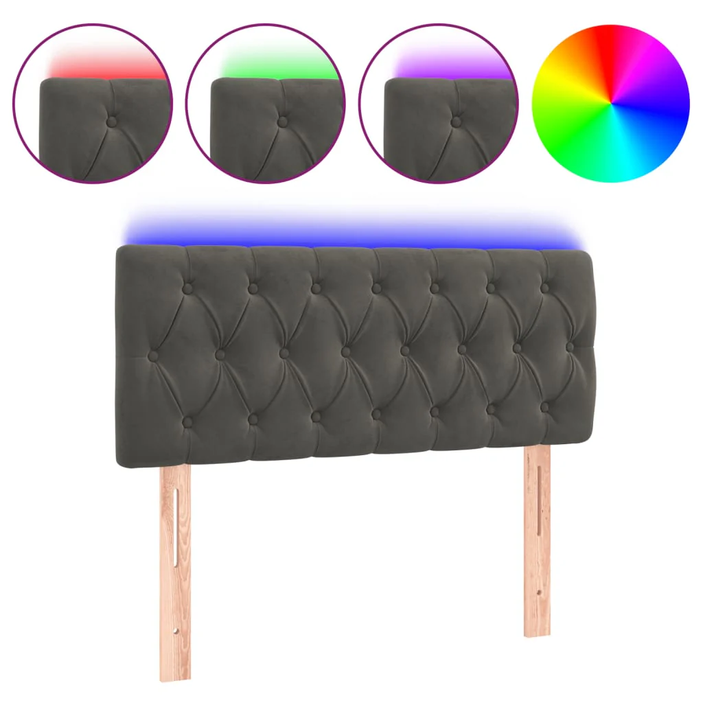 sengegavl med LED-lys 90x7x78/88 cm velour mørkegrå - Image 2