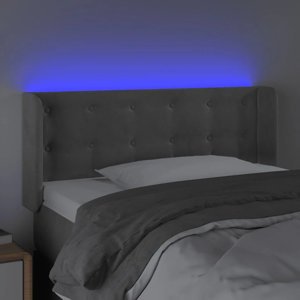 sengegavl med LED-lys 93x16x78/88 cm fløjl lysegrå - Image 4