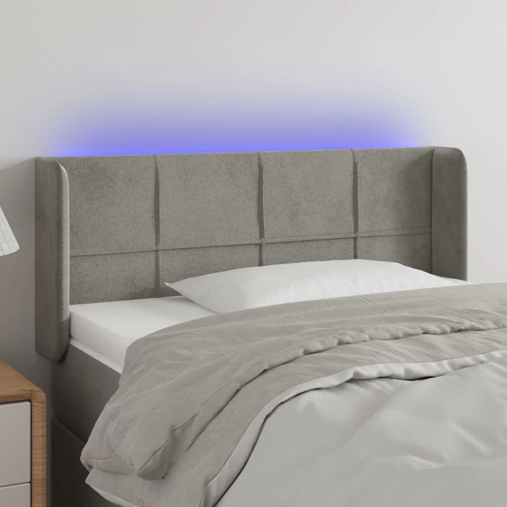 sengegavl med LED-lys 93x16x78/88 cm fløjl lysegrå